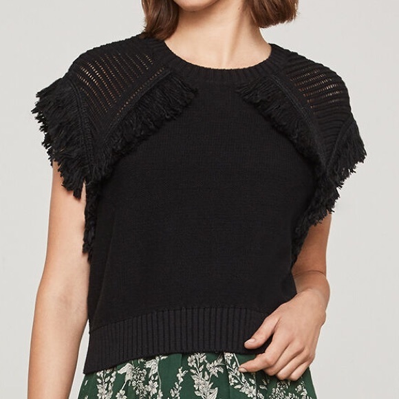 BCBGMAXAZRIA Pointelle-Sleeve Fringed Sweater - Picture 2 of 6